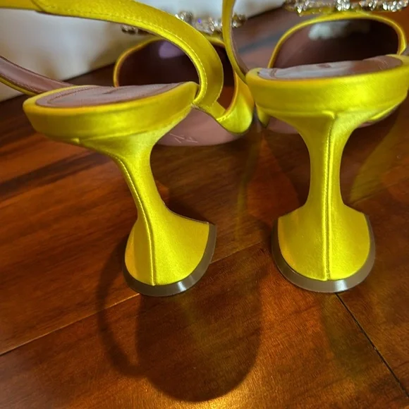 Amina Muaddi Yellow Satin Rosie Slingback Heels 95mm - Picture 8 of 11